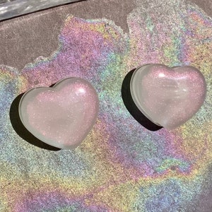 Angelic Love Heart Pink Pearlescent Pastel Iridescent Hearts Ear Plugs Gauges 2g 0g 00g 1/2" 9/16" 5/8" 11/16" 3/4" 7/8" 1" 28mm 30mm