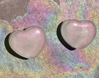 Angelic Love Heart Pink Pearlescent Pastel Iridescent Hearts Ear Plugs Gauges 2g 0g 00g 1/2" 9/16" 5/8" 11/16" 3/4" 7/8" 1" 28mm 30mm