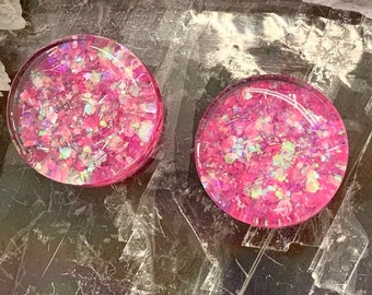 Up to 2" Cotton Candy Pink Pastel Glitter Extra Big Ear Plugs Gauges 2g 0g 00g 1/2" 9/16" 5/8" 3/4" 11/16" 7/8" 1" 28mm 30mm 34mm 40mm 50mm