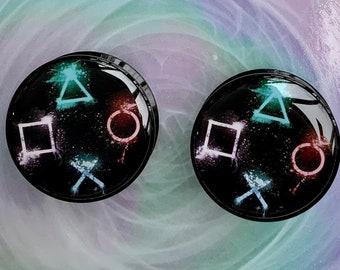 Playstation Buttons Acrylic Ear Plugs Gamer Controller PS5 Gauges Tunnels Earrings 2g 0g 00g 1/2" 9/16" 5/8" 11/16" 3/4" 7/8" 1" 28mm 30mm