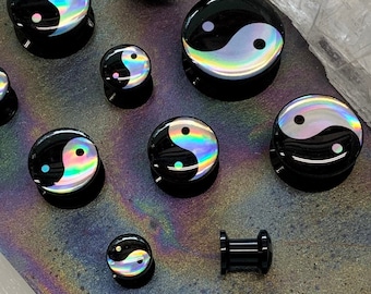 Yin Yang Holo Halloween Ohrstecker Gauges Tunnel Holographische Zen Hologramm Ohrringe 2g 0g 00g 1/2" 9/16" 5/8" 11/16" 3/4" 7/8" 1" 28mm 30mm