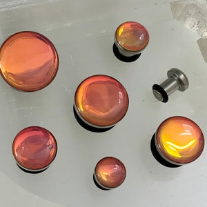 Dawn Sunrise Pink Orange Yellow Iridescent Color Changing Ear Plugs Gauges Tunnels Earrings 8g 6g 4g 2g 0g 00g 1/2&quot; 9/16&quot; 5/8&quot; ALIEN BABE