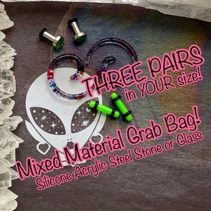 Mixed Plugs & Tunnels Grab Bag! In Your Size Mystery Box Gift Ear Gauges Silicone Acrylic Steel Glass 5/8&quot; 9/16&quot; 1/2&quot; 00g 0g 2g 1&quot; 30mm 25mm