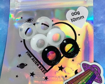 3 Pairs! “Monochrome Neutrals” Alien Skinz Silicone Tunnels Set Clear White Black Transparent Ear Plugs Gauges Three Pack 6g 4g 2g 0g 00g 1"