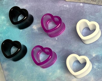 3 Pairs! “Self Love Every Day and Night” Hearts Gift Set Ear Plugs Gauges Purple Heart Shaped Tunnels Three 4g 2g 0g 00g 1/2” 9/16” 5/8” 3/4