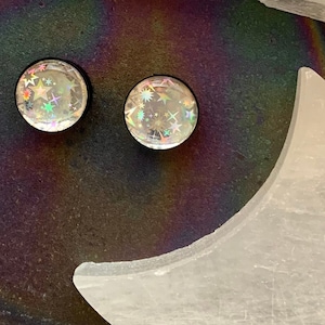 Starry Night Holographic Stars Ear Plugs Gauges Tunnels Holo Star Earrings Iridescent Saddle Flared Sizes 0g 00g 1/2" 9/16" 5/8" ALIEN BABE