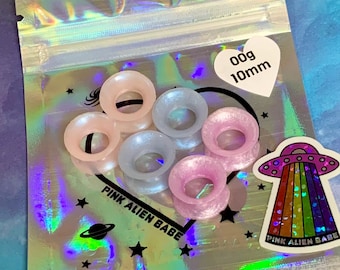 3 Pairs! “Baby Gem Pouch” Alien Skinz Silicone Tunnels Set Light Blue Pink Purple Lavender Ear Plugs Gauges Three Pack 6g 4g 2g 0g 00g 1"