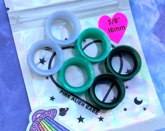 3 Pairs! “Cool Gem Pouch” Alien Skinz Silicone Tunnels Set Light Blue Dark Green Turquoise Ear Plugs Gauges Three Pack 6g 4g 2g 0g 00g 1"