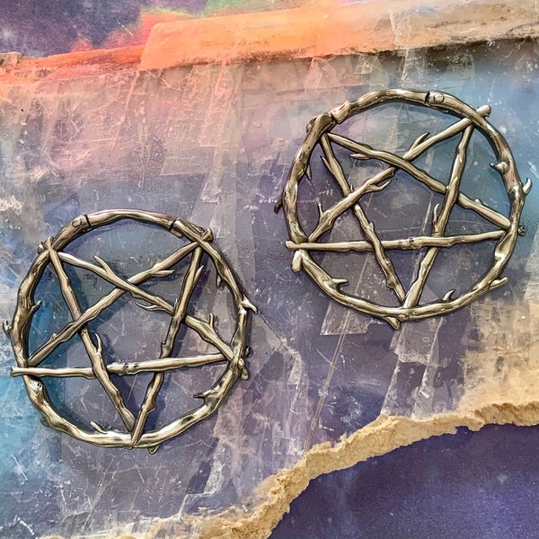 Woodland Pentagram Ear Weights Silver Steel Cottagecore Branch Twig Hangers Pair Ear Plugs Tunnels Gauges Dangles Earrings 6g 4mm ALIEN BABE