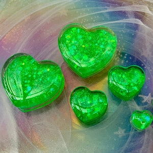 Tiana Love Heart Green Glitter Shaped Ear Plugs Gauges Tunnels Earrings Neon UV Lime 2g 0g 00g 1/2" 9/16" 5/8" 11/16" 3/4" 7/8" 1" 28mm 30mm