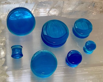 Blueberry Jello Transparent Blue Acrylic Saddle Ear Plugs Gauges Tunnels Plug Pair 0g 00g 1/2" 9/16" 5/8" 3/4" 7/8" 1" 28mm 30mm PINK ALIEN