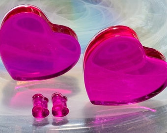 Up to 2" Raspberry Love Heart Shaped Ear Plugs Gauges Hearts Berry Pink Jello 2g 0g 00g 1/2" 9/16" 5/8" 3/4" 7/8" 1" 30mm  36mm 45mm 50mm