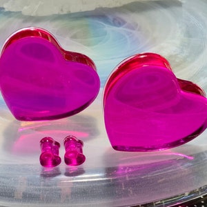 Up to 2" Raspberry Love Heart Shaped Ear Plugs Gauges Hearts Berry Pink Jello 2g 0g 00g 1/2" 9/16" 5/8" 3/4" 7/8" 1" 30mm  36mm 45mm 50mm