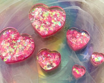 Up to 2" Beauty Love Heart Pastel Pink Glitter Ear Plugs Gauges Hearts 2g 0g 00g 1/2" 9/16" 5/8" 7/8" 1" 28mm 30mm 32mm 36mm 40mm 45mm 50mm