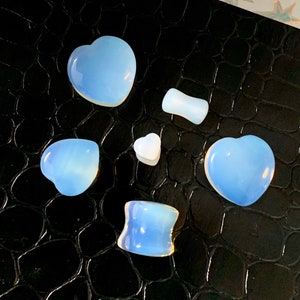 Opalite Stone Hearts Ear Plugs Gauges Tunnels Heart Shaped Iridescent Crystal Glass, Sizes: 2g 0g 00g 1/2" 9/16" 5/8" PINK ALIEN BABE