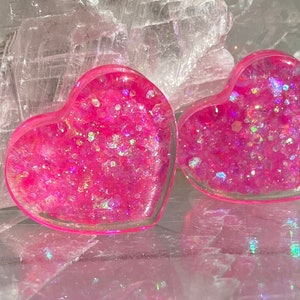 Aurora Love Heart Pink Glitter Shaped Ear Plugs Gauges Tunnels Earrings Neon Hearts 2g 0g 00g 1/2" 9/16" 5/8" 11/16" 3/4" 7/8" 1" 28mm 30mm