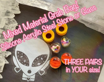 Mixed Plugs & Tunnels Grab Bag! In Your Size Mystery Box Gift Ear Gauges Steel Acrylic Glass Surprise Gift Set 5/8&quot; 9/16&quot; 1/2&quot; 00g 0g 2g