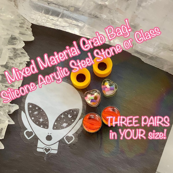 Mixed Plugs & Tunnels Grab Bag! In Your Size Mystery Box Gift Ear Gauges Steel Acrylic Glass 5/8" 9/16" 1/2" 00g 0g 2g 4g 6g 8g 10g 12g 14g