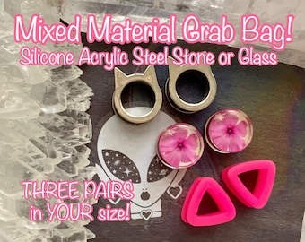 Tappi e tunnel misti Grab Bag! In Your Size Mystery Box Gift Ear Gauge Silicone Acrilico Acciaio 9/16" 1/2" 00g 0g 2g 4g 6g 8g 10g 12g 14g