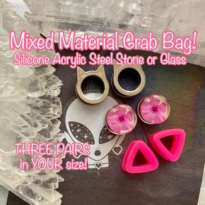 Mixed Plugs & Tunnels Grab Bag! In Your Size Mystery Box Surprise Gift Ear Gauges Set Silicone Acrylic Steel 9/16&quot; 1/2&quot; 00g 0g 2g 4g 6g