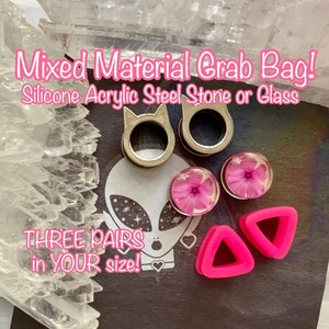 Mixed Plugs & Tunnels Grab Bag! In Your Size Mystery Box Gift Ear Gauges Silicone Acrylic Steel 9/16" 1/2" 00g 0g 2g 4g 6g 8g 10g 12g 14g