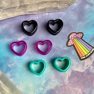 3 Pairs! “Self Love in the Ocean Tonight” Hearts Set Ear Plugs Gauges Black Purple Heart Tunnels Three Pack 4g 2g 0g 00g 1/2” 9/16” 5/8” 3/4