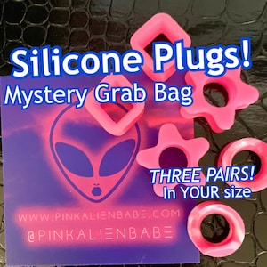 Silicone Plugs & Tunnels Grab Bag In Your Size! Mystery Box Gift Swag Ear Gauges 1&quot; 7/8&quot; 3/4&quot; 11/16&quot; 5/8&quot; 9/16&quot; 1/2&quot; 00g 0g 2g 4g 6g