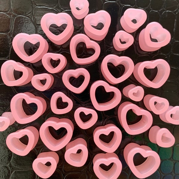 True Love rose pastel en forme de coeur bouchons d'oreilles jauges tunnels coeurs blush bébé rose clair 6 g 4 g 2 g 0 g 00 g 1/2" 9/16" 5/8" 11/16" 3/4" extraterrestre