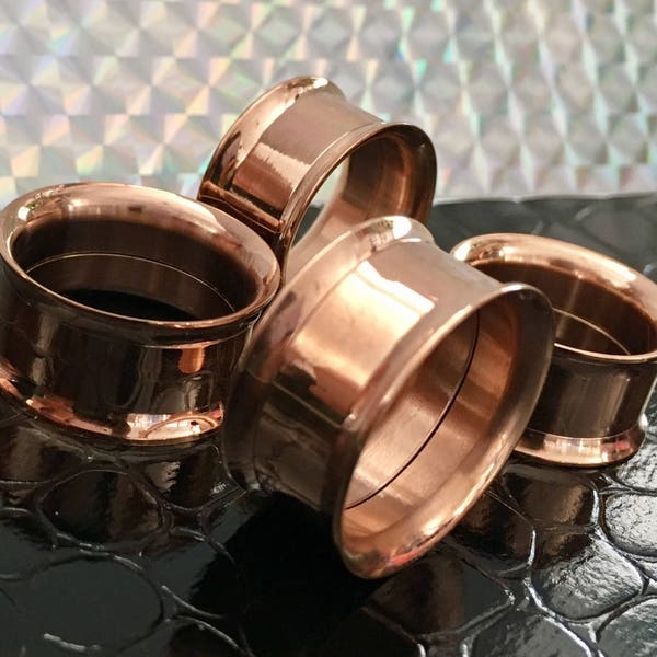 Artemis Rose Gold Steel Ear Plugs Tunnels Gauges Metal 12g 8g 6g 4g 2g 0g 00g 1/2" 9/16" 5/8" 11/16" 3/4" 7/8" 1" 26mm 28mm 30mm ALIEN BABE