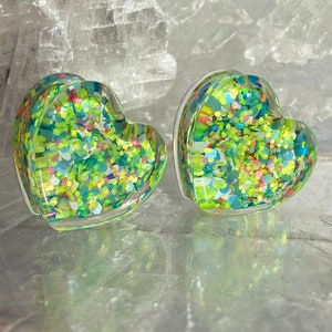 Cady Love Heart Blue Neon Green Pink Glitter Shaped Ear Plugs Gauges Tunnels Hearts 2g 0g 00g 1/2&quot; 9/16&quot; 5/8&quot; 11/16&quot; 3/4&quot; 7/8&quot; 1&quot; 28mm 30mm