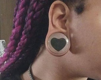 Up to 2" Demeter Inner Love Clear Black Heart Ear Plugs Gauges Extra Big 2g 0g 00g 1/2" 9/16" 5/8" 3/4" 11/16" 7/8" 1" 30mm 40mm 46mm 50mm