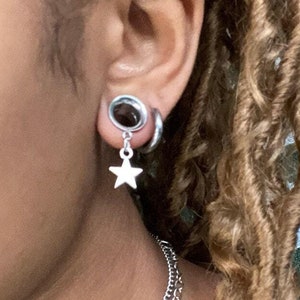 Jauges pendantes brillantes en argent, acier chirurgical 316L, tunnels, sorcière magique, fantaisie, bijoux célestes 2 g 0 g 00 g 1/2&quot; 9/16&quot; 5/8&quot; 7/8&quot; 1&quot;