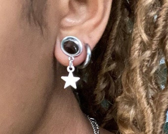 Star Bright Dangles Gauges Silver 316L Surgical Steel Tunnels Magical Witchy Whimsigoth Celestial Jewelry 2g 0g 00g 1/2" 9/16" 5/8" 7/8" 1"