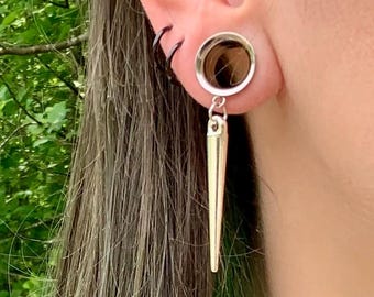 Whole Lotta Fierce Dangle Gauges Big Silver Spike Steel Ear Plugs Tunnels Large Spikes Earrings 2g 0g 00g 1/2" 9/16" 5/8" 7/8" 1" 28mm 30mm