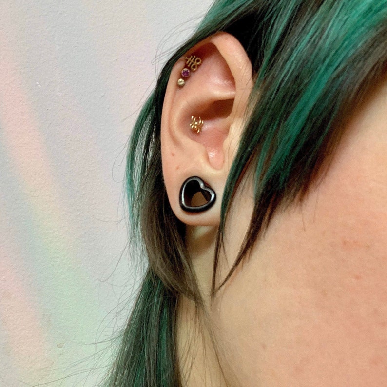 Night Love Black Heart Shaped Ear Plugs Gauges Tunnels Hearts Etsy