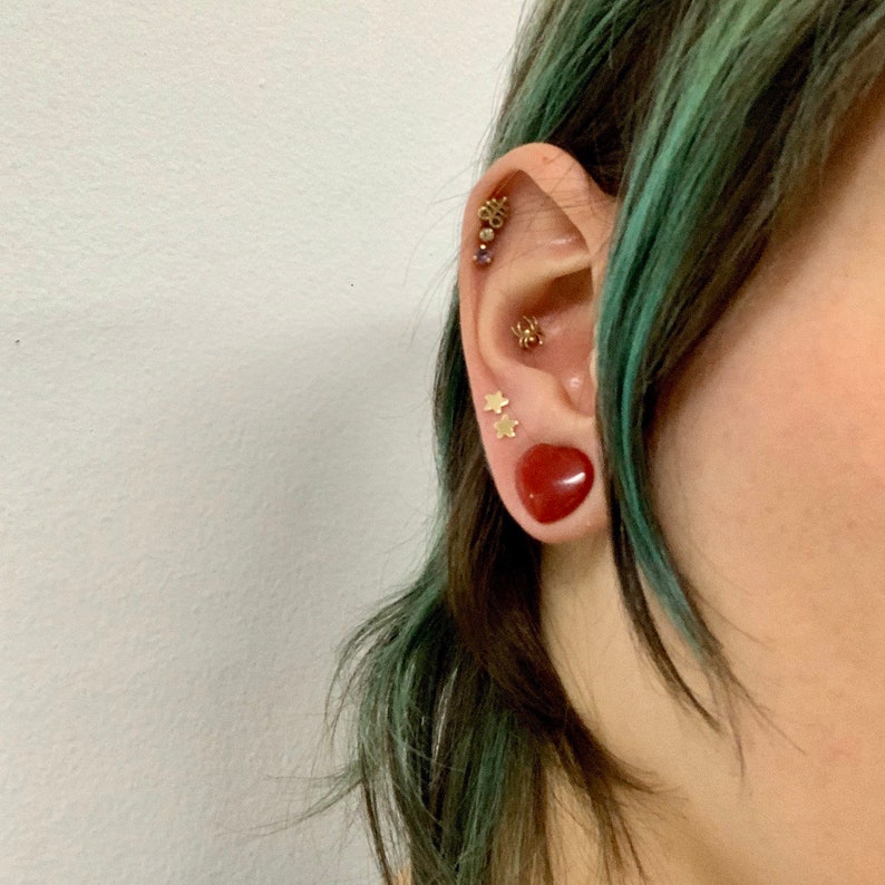 Red Stone Hearts Ear Plugs Gauges Tunnels Heart Shaped Dyed Etsy