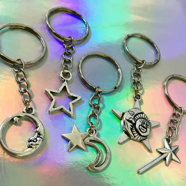 Moon and Stars Keychain Magic Wand Key Chain Witch Witchcraft Etsy