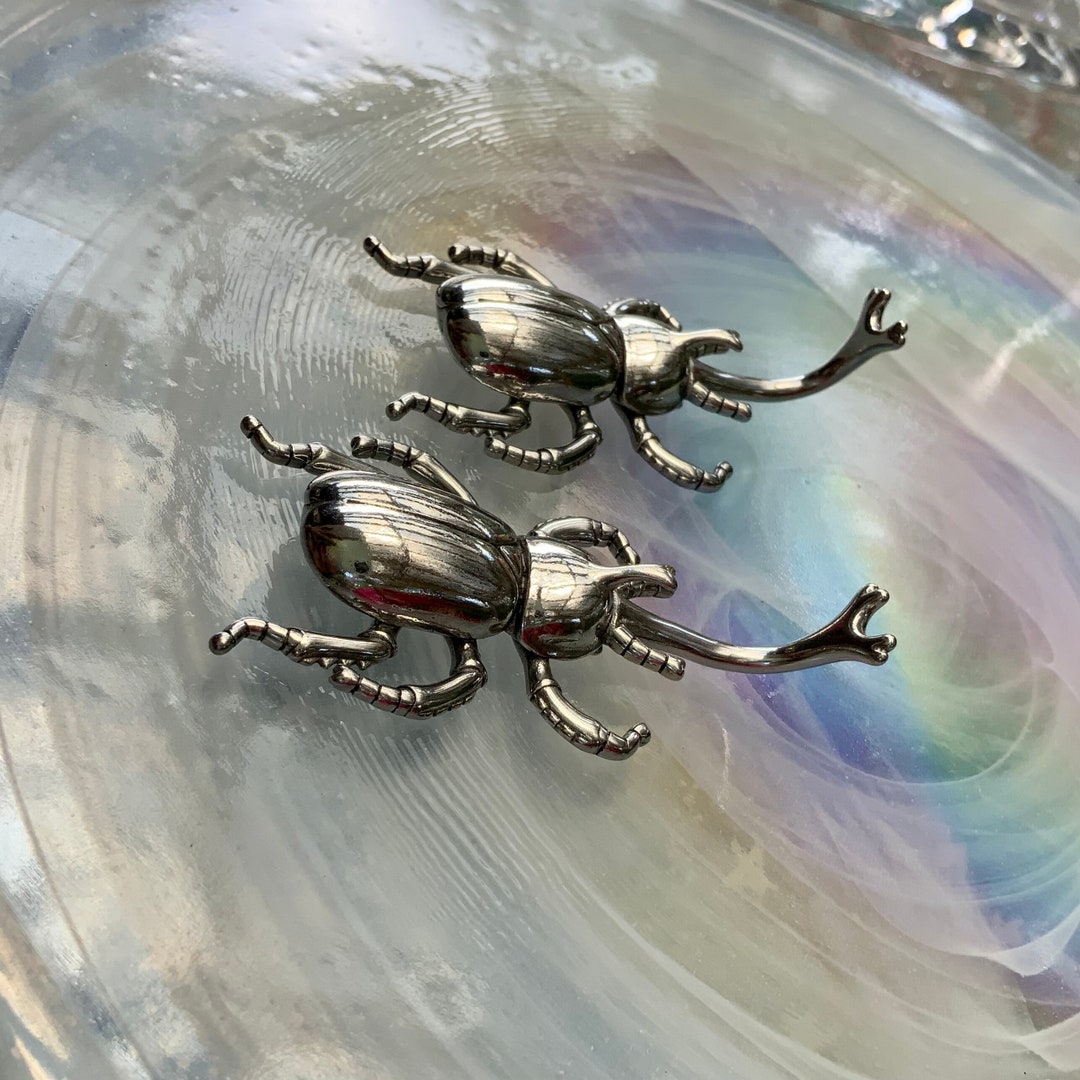 Silver Rhinoceros Beetle Ear Weights Steel Insect Hangers Bug Ear Plugs