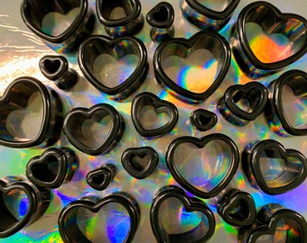 Night Love Black Heart Shaped Ear Plugs Gauges Tunnels Hollow Hearts Cute 8g 6g 4g 2g 0g 00g 1/2" 9/16" 5/8" 11/16" 3/4" 7/8" 1" ALIEN BABE