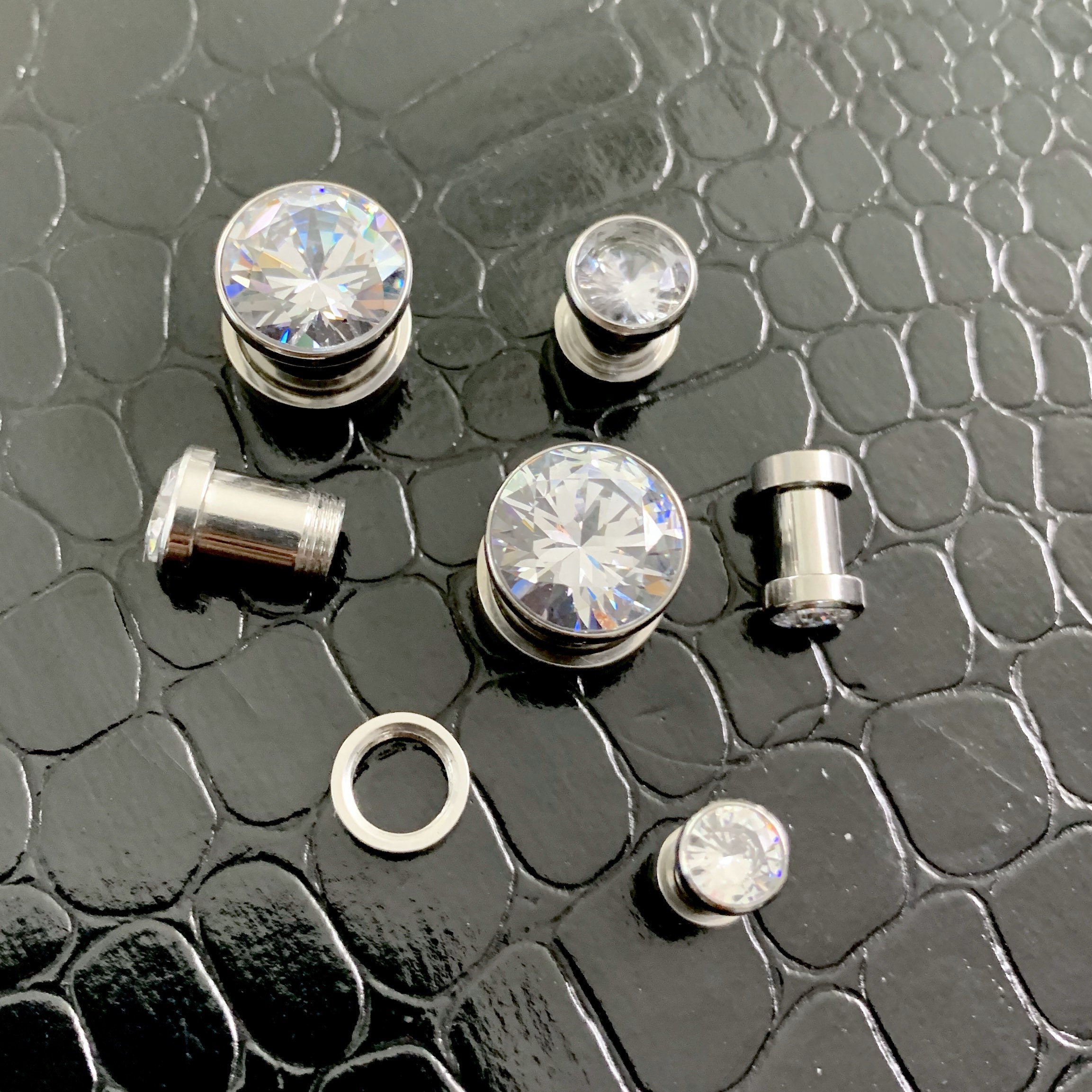 White Cz Sparkly Gem Silver Steel Ear Plugs Gauges Tunnels Etsy Uk