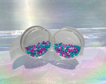 Up To 2” Tutti Fruity Pop Rox Ear Plugs Gauges Pink White Turquoise Moving Fidget Shaker Ball Earrings 0g 00g 1/2" 5/8" 7/8" 1" 30mm 40mm