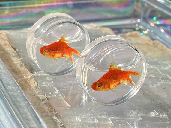Goldfish Liquid Ear Plugs up to 2 Gauges Tunnels Earring Orange