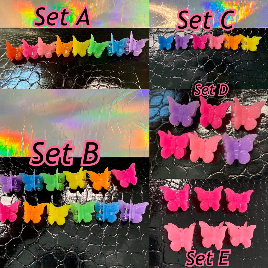 Rainbow Butterfly Hair Clips Set of 6 or 8 90s Hairclips Etsy
