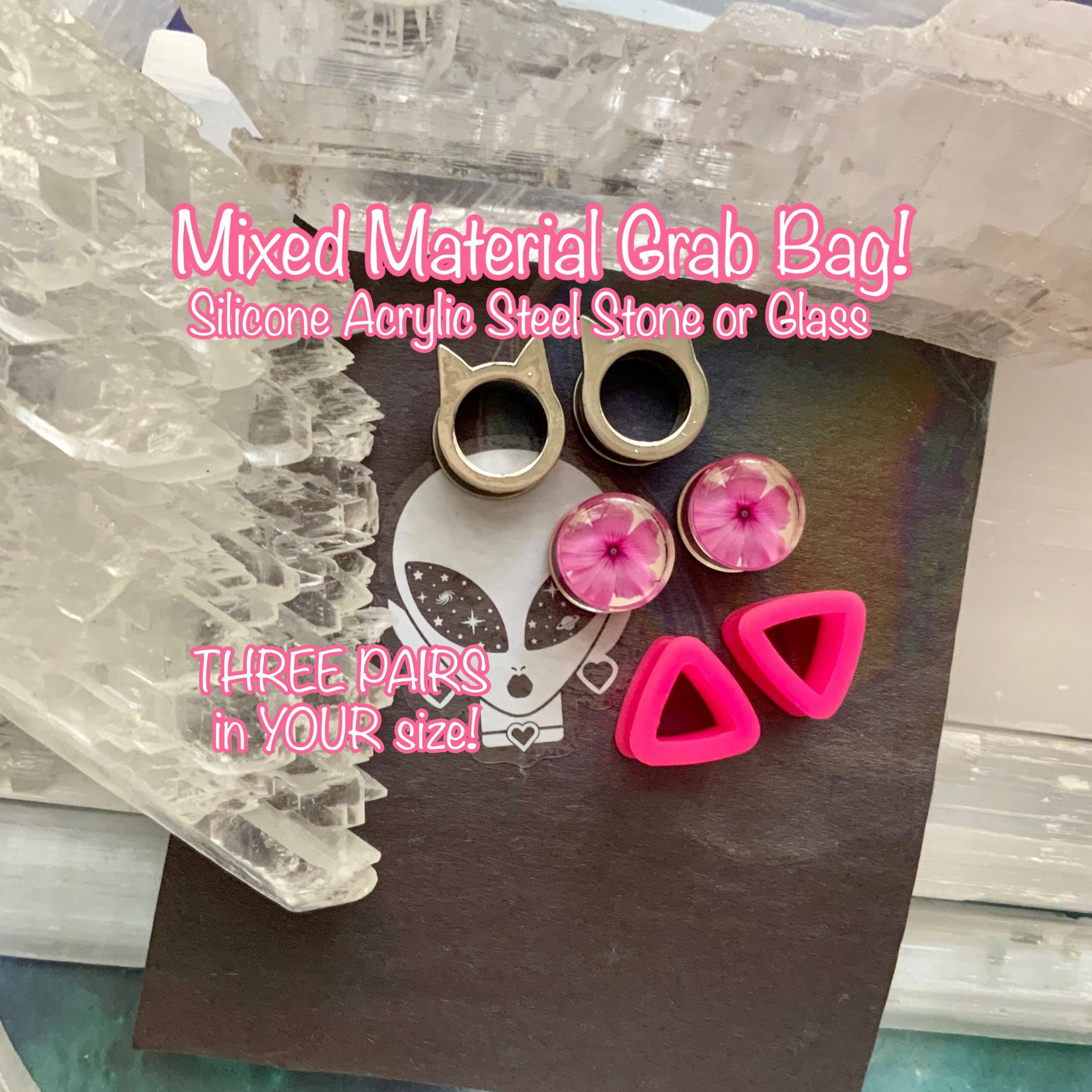 Mixed Plugs & Tunnels Grab Bag! In Your Size Mystery Box Surprise Gift Ear Gauges Set Silicone Acrylic Steel 9/16" 1/2" 00g 0g 2g 4g 6g