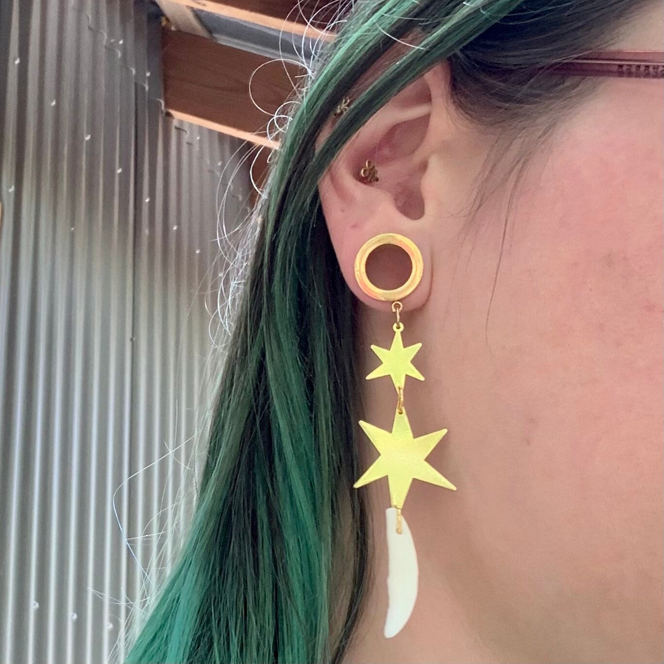 Coyote Magic Gauge Dangles Gold Steel Ear Plugs Gauges