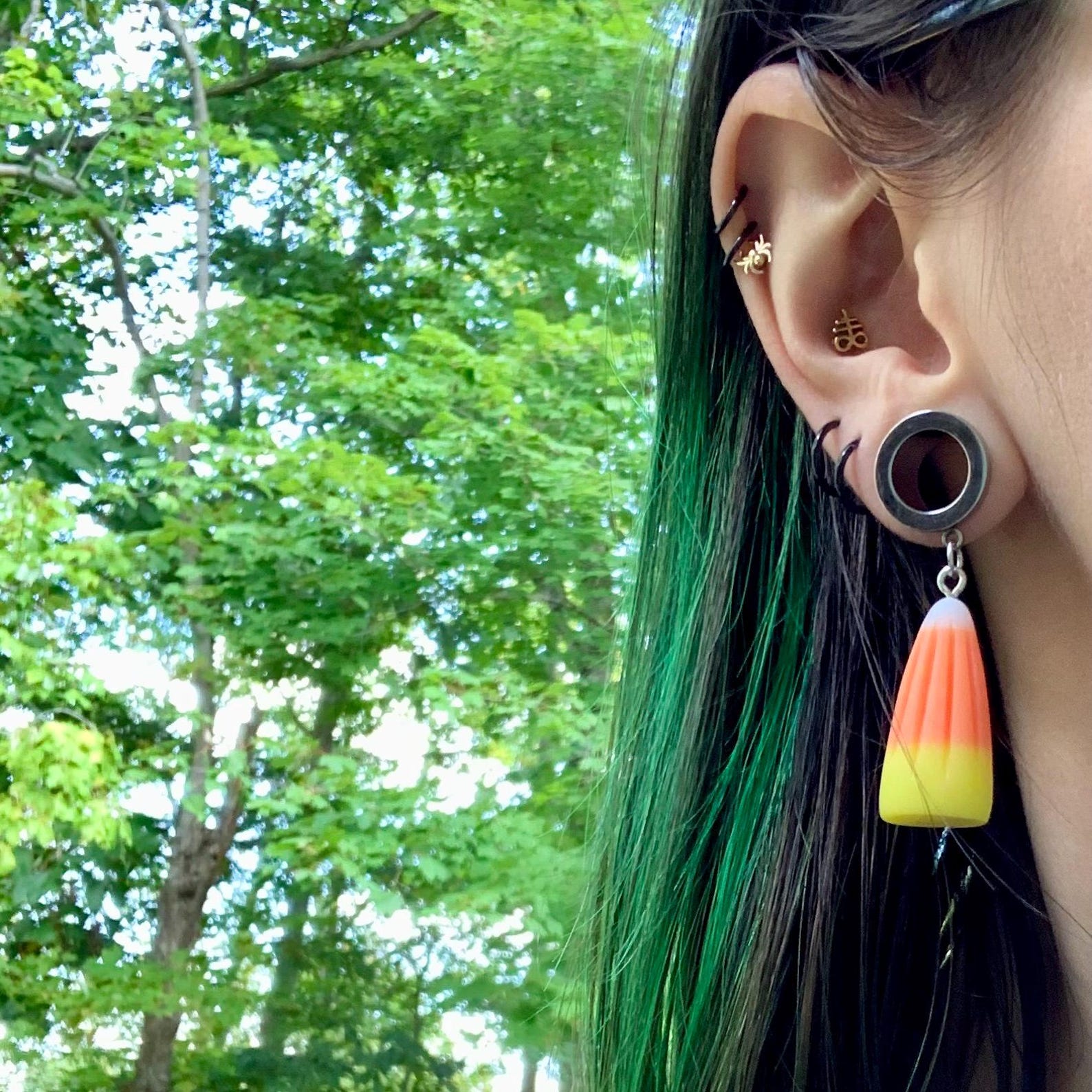 Candy Corns Dangle Ear Plugs Tunnels Silver Steel Halloween Gauges Corn ...