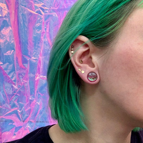 PAIR-ACRYLIC MIX-COLOR GLITTER SADDLE EAR GAUGES PLUGS-SINGLE FLARED FLESH TUNNE PAIR-ACRYLIC MIX-COLOR GLITTER SADDLE EAR GAUGES PLUGS-SINGLE FLARED FLESH TUNNE