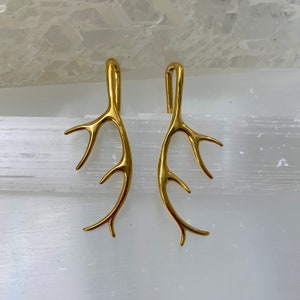 Cernunnos Golden Antler Ear Weights Steel Deer Hangers Pair Ear Plugs Tunnels Gauges Dangles Stretcher Earrings 10g 2.5mm by PINK ALIEN BABE