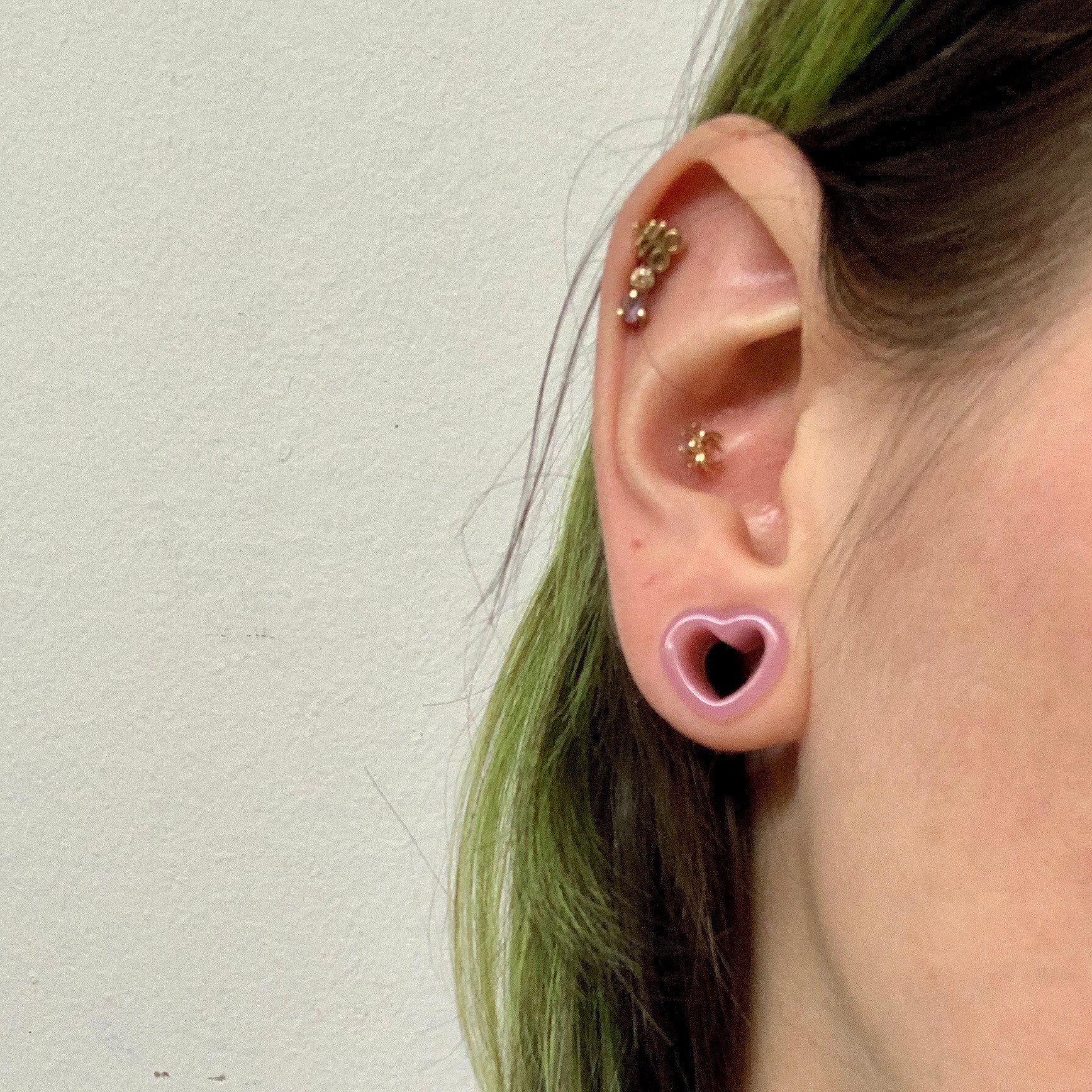 True Love Pastel Pink Heart Shaped Ear Plugs Gauges Tunnels Hearts