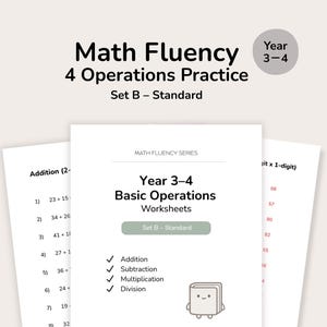 Jahr 3–4 Mathe-Arbeitsblätter | 4 Arbeitsschritte Praxis | Set B – Standard (druckbare PDF)